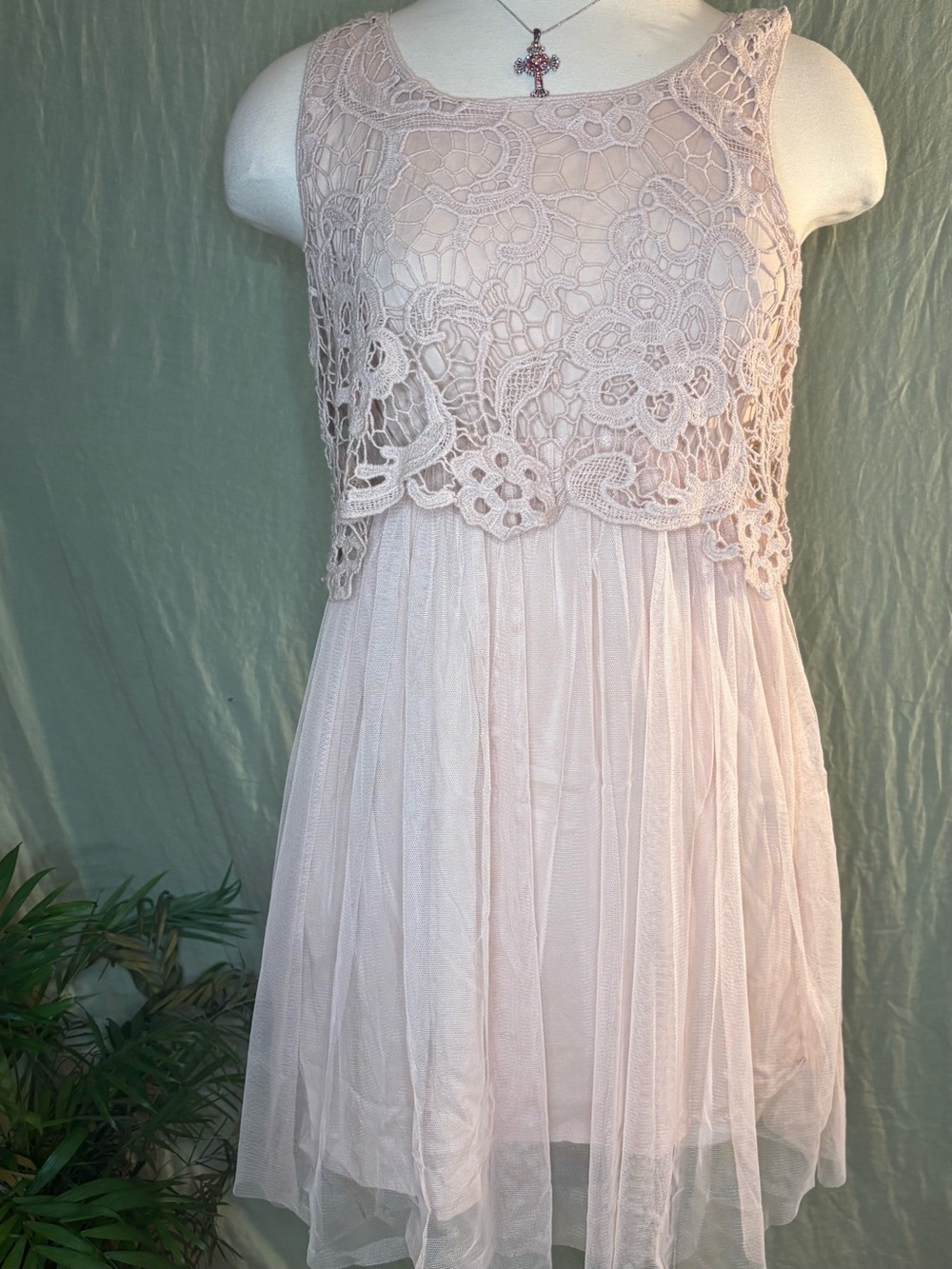 Pale Pink Crochet Lace Overlay Mini Dress #fairycore #cottagecore #balletcore